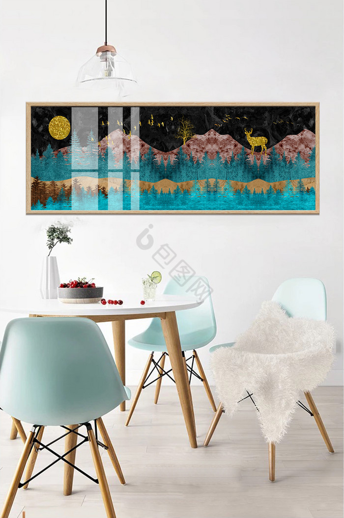 抽象山林麋鹿意境风景客厅装饰画图片
