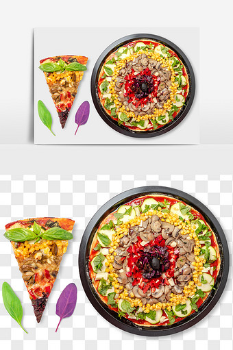 双孢菇披萨饼食品元素PNG文件图片