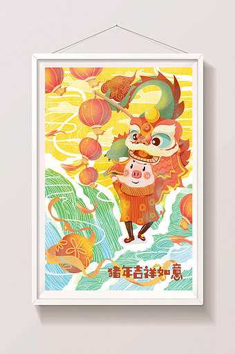 2019新年猪年春节猪元素插画图片