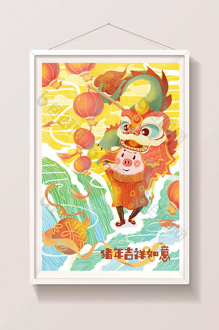 2019新年猪年春节猪元素插画