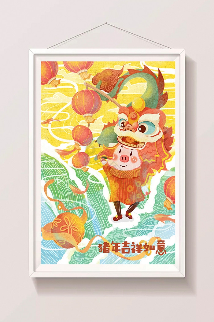 2019新年猪年春节猪插画图片