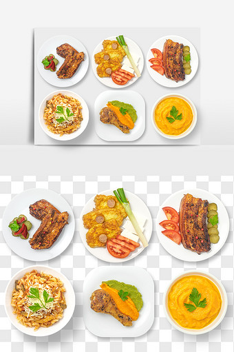 南瓜粥烤肉螺丝意面午餐搭配食品元素图片