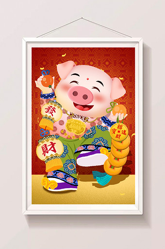 红色喜庆春节卡通猪年形象插画图片