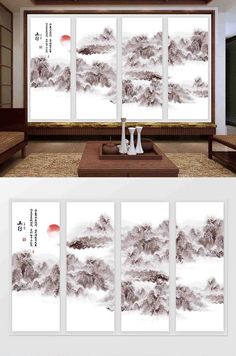 新中式宏图抽象水墨烟雾山水大理石背景图片