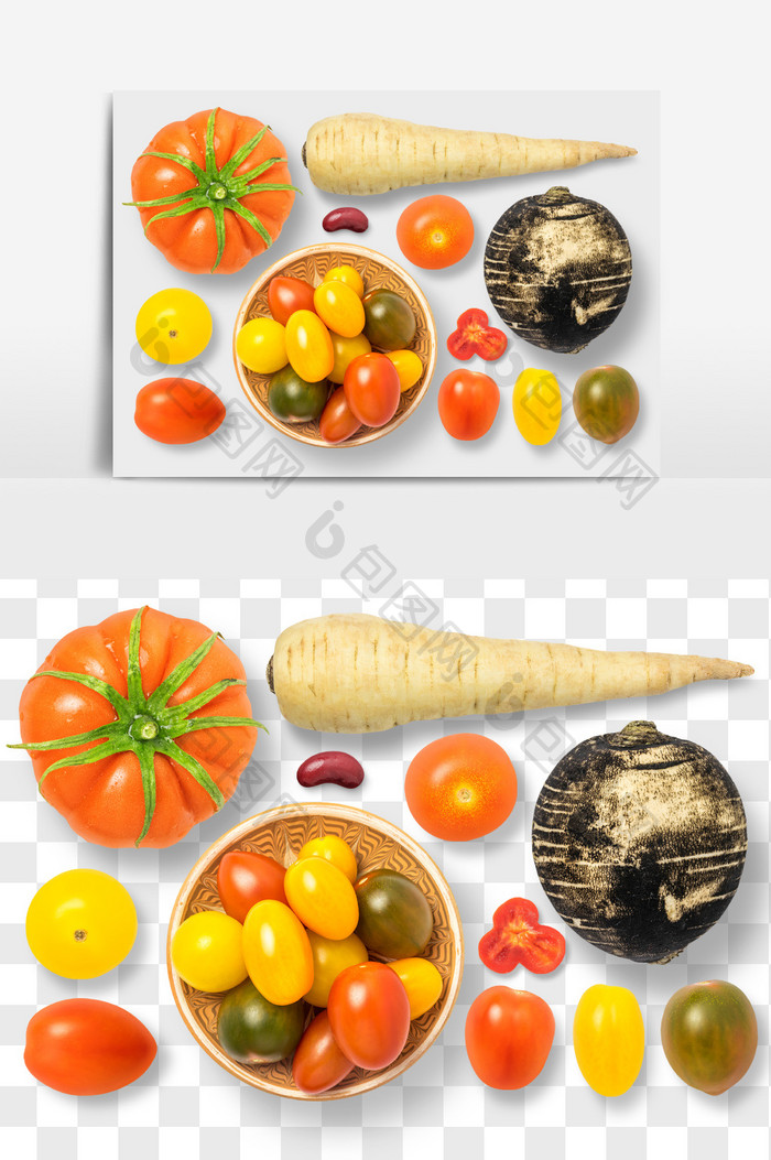 萝卜西红柿食品元素PNG文件
