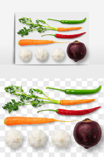 辣椒大蒜头萝卜食品元素PNG文件图片
