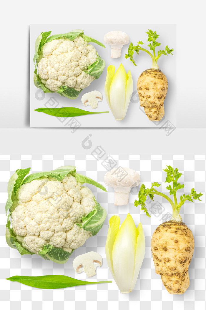 花菜芋艿双孢菇食品元素PNG文件