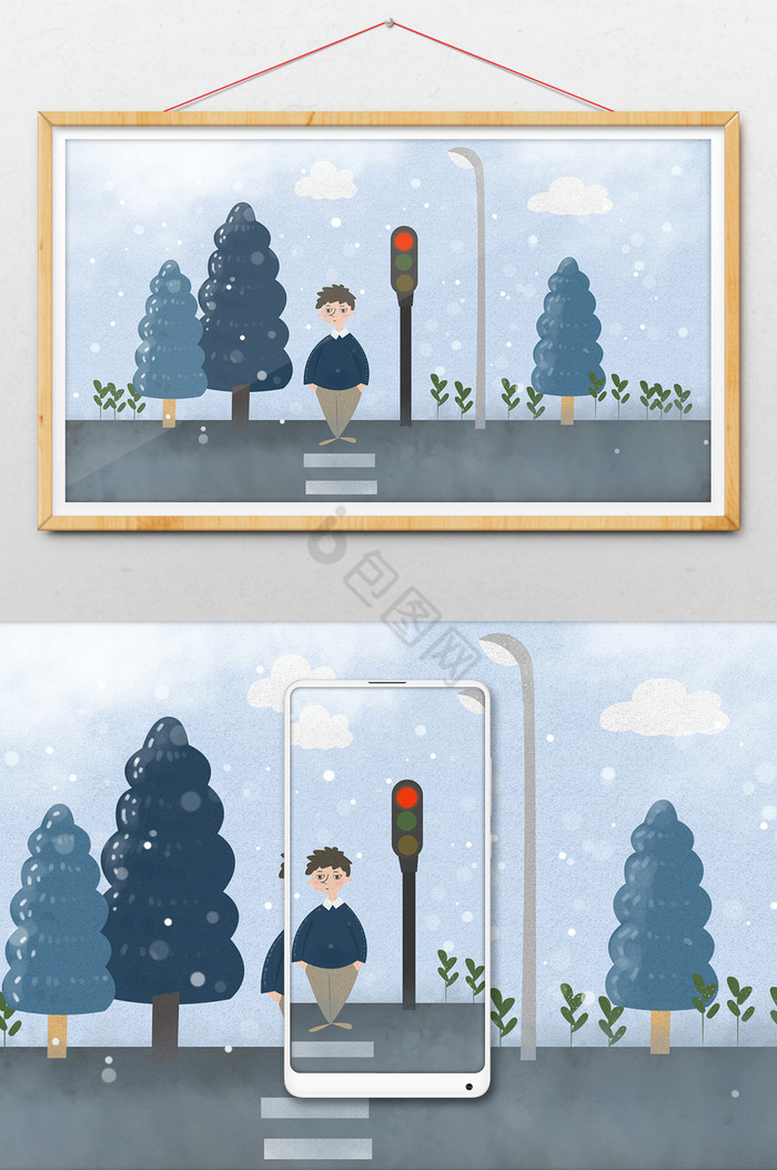 遵守交规交通规则等红绿灯过马路插画图片