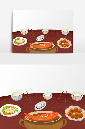 春节年夜饭元素设计图片