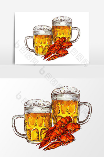 卡通啤酒龙虾设计元素图片