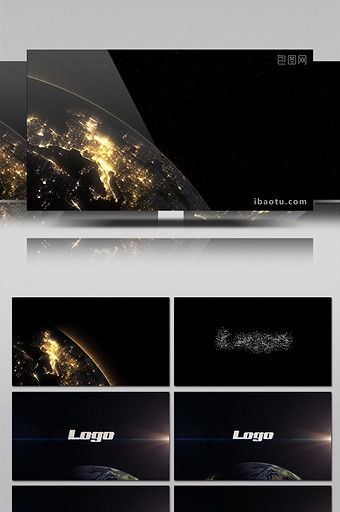 宇宙中的地球和标志汇聚特效开场AE模板图片