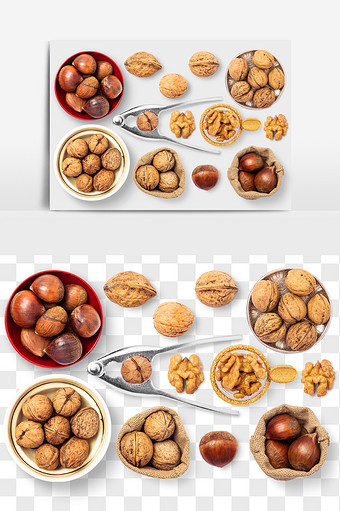 坚果核桃板栗食品元素PNG图片