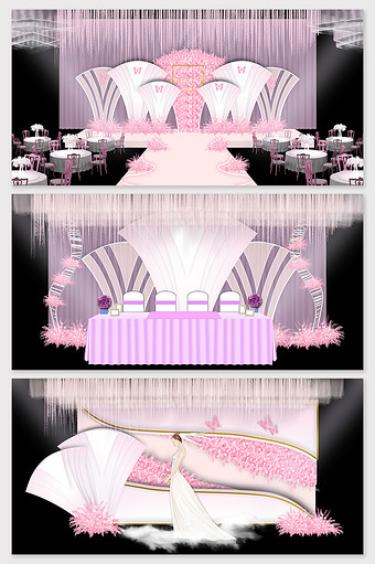现代简约时尚粉色欧式婚礼舞台效果图图片