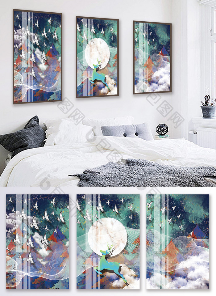 文艺简欧抽象森林晶瓷风景客厅卧室装饰画