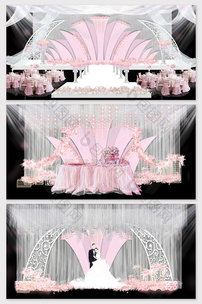 简约粉色欧式婚礼舞台效果图