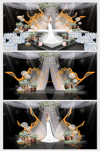 浪漫纯美橙黄色蝶变主题婚礼效果图图片