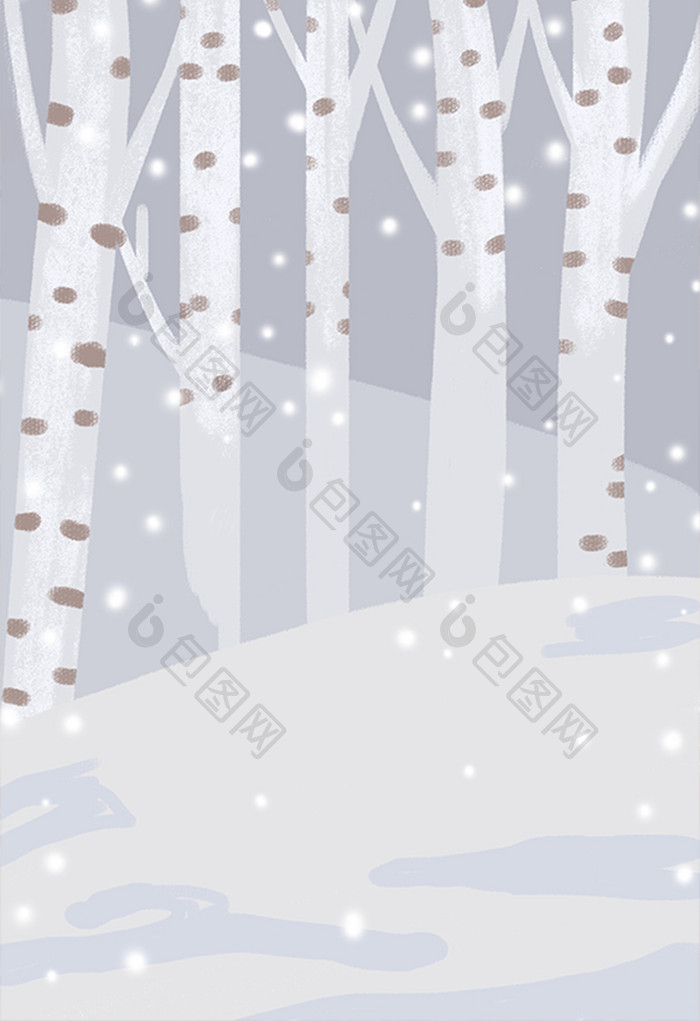 手绘清新雪树插画元素