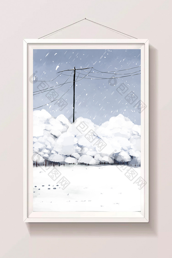 手绘大雪覆盖插画元素