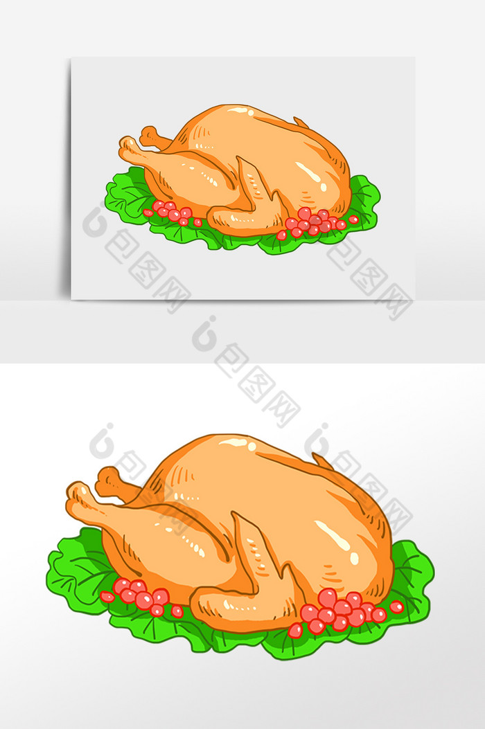 一只美味的烤鸡插画图片