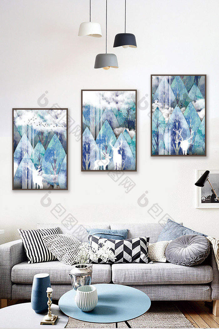 手绘唯美淡彩森林晶瓷风景客厅卧室装饰画图片图片