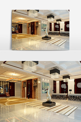 现代奢华风酒店前台设计模型图片