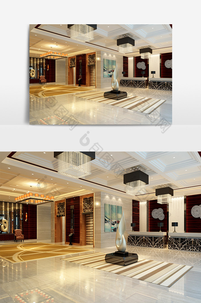 现代奢华风酒店前台设计模型图片图片