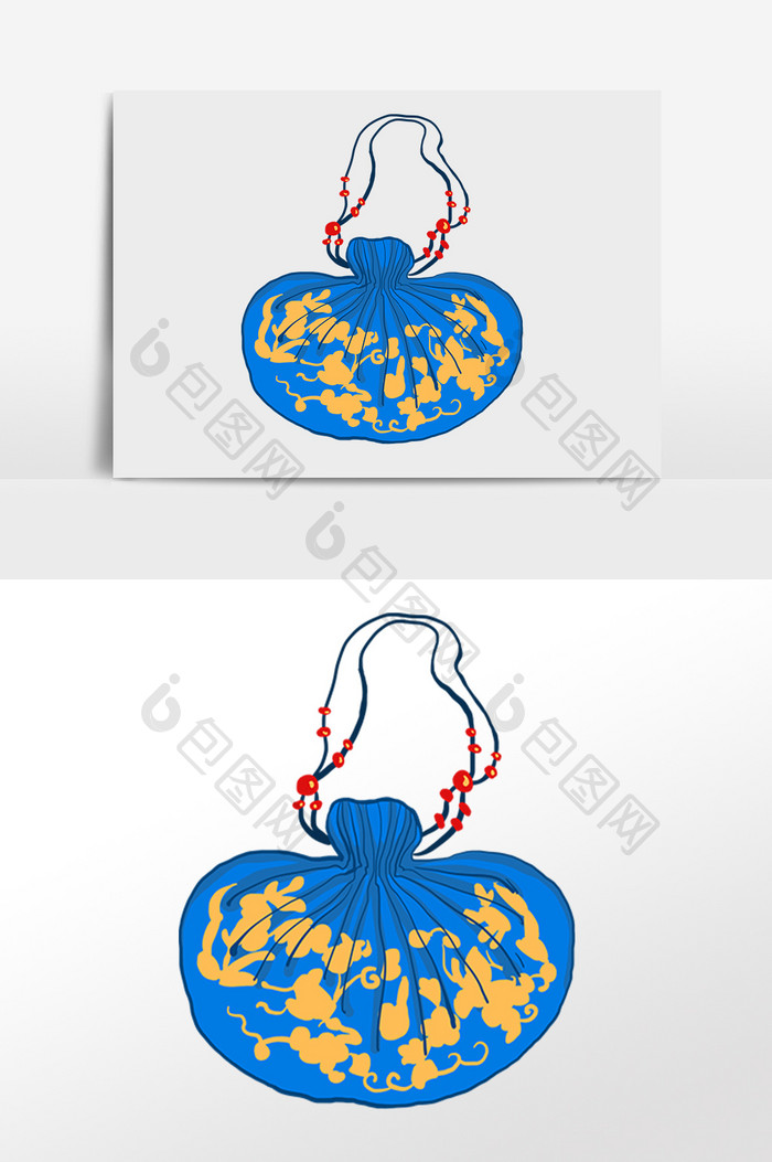 中国风蓝色花纹图案荷包