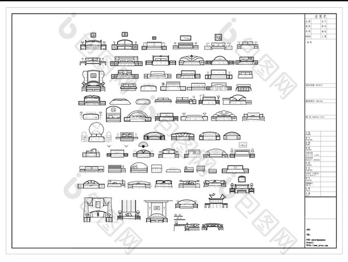 卧室床CAD立面图库