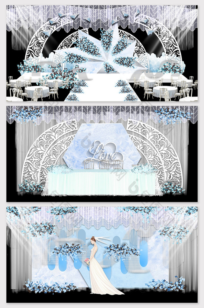 现代简约蒂芙尼蓝色大理石纹理欧式婚礼舞台