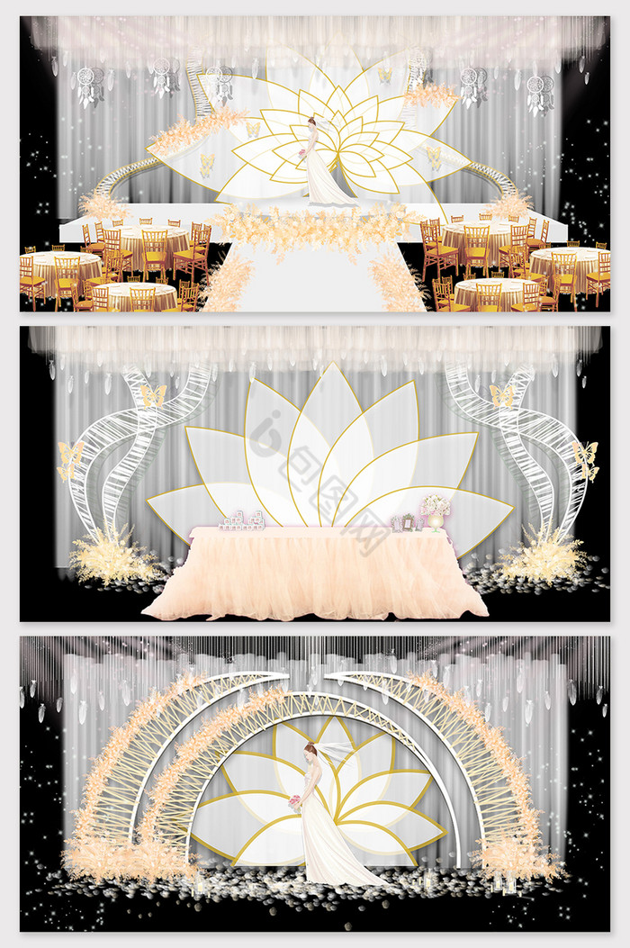 香槟色欧式婚礼舞台布置效果图图片