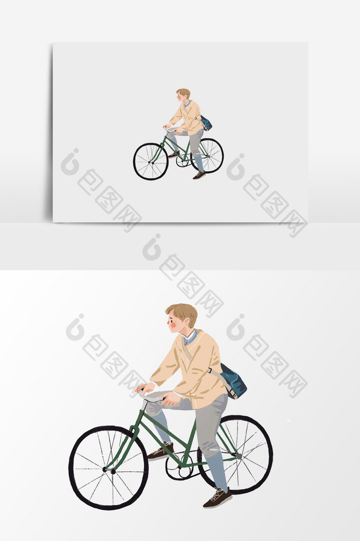 手绘骑车的男人插画元素