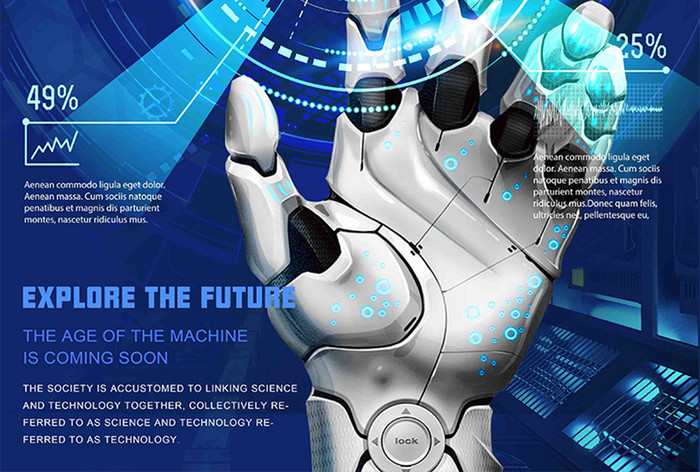 蓝色酷点击机器人数据未来技术海报