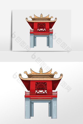 华丽的红色和黄色越南古庙图片