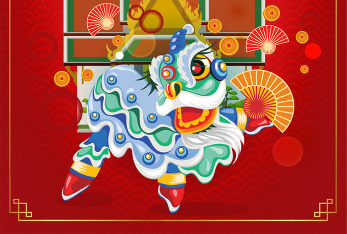 泰国农历新年舞狮庙元宵节海报。