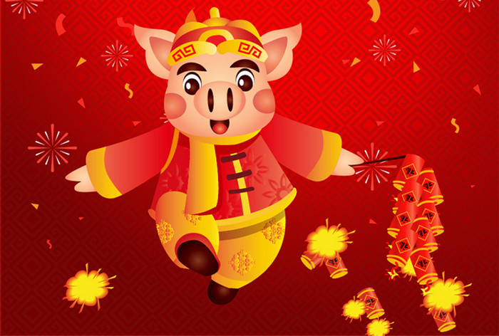 越南新年红色卡通猪节日海报