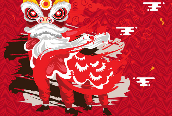 越南新年中国狮子梅花节海报