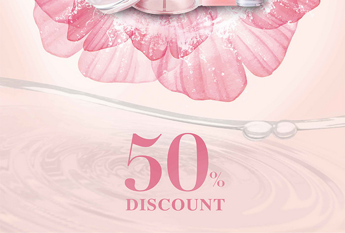 粉红色花水样折扣化妆品泰国海报