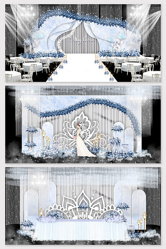 原创蓝色大理石纹理婚礼舞台效果图图片