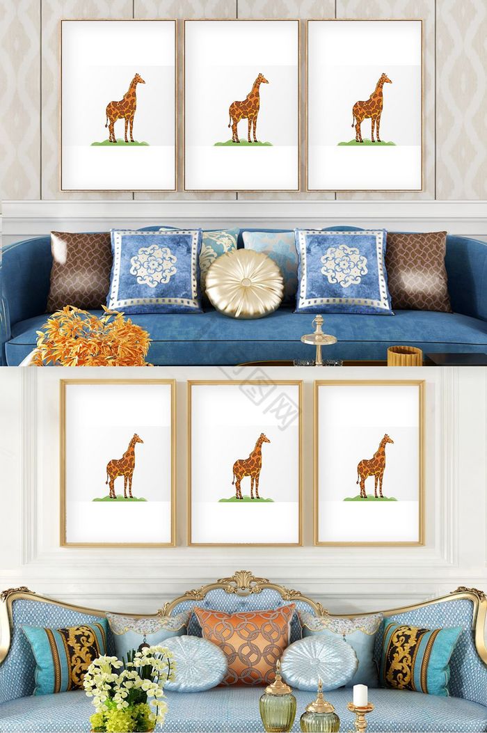 北欧现代小清新动物长颈鹿装饰画图片