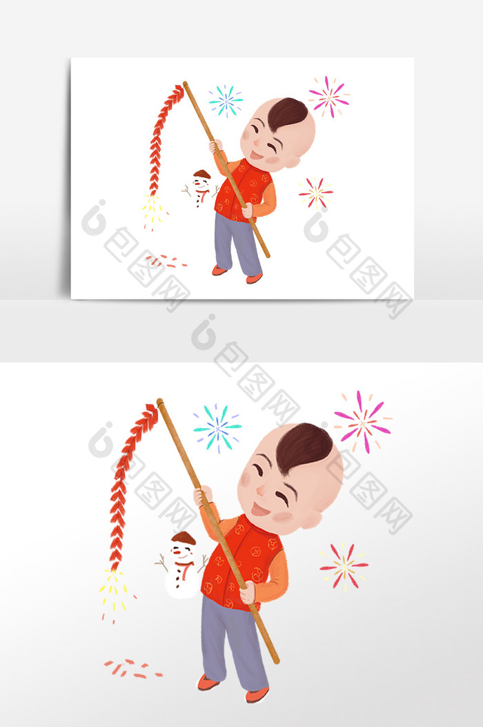 新年习俗放鞭炮插画