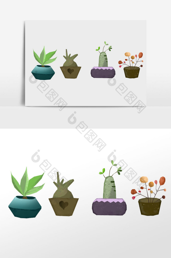 绿色 植物花卉 插画 元素