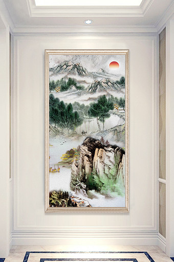 中式国画山水风景画山水画玄关装饰图片