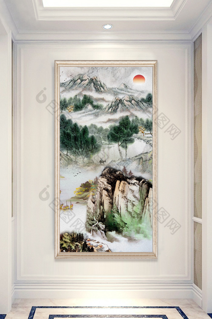 中式国画山水风景画山水画玄关装饰