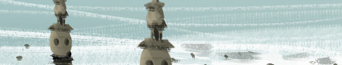 新中式古典框水墨荷花山水背景图