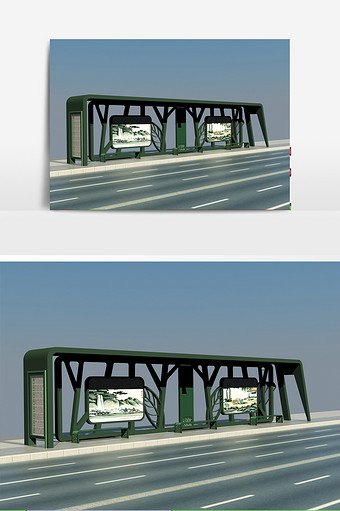 公交站牌广告牌模型效果图图片