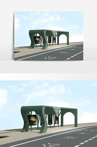公交站牌装饰模型效果图图片