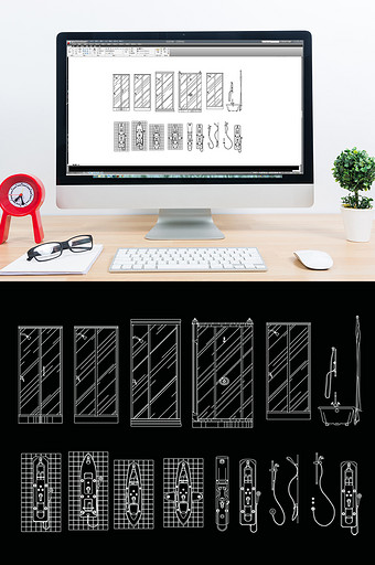 CAD淋浴房立面图库图片