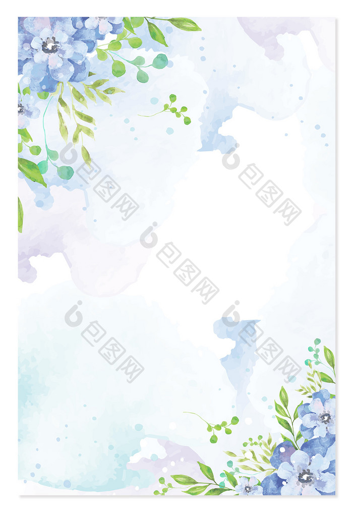 手绘清新蓝色花朵唯美水彩质感背景