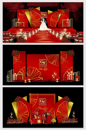 现代简约红金婚礼舞台背景图片