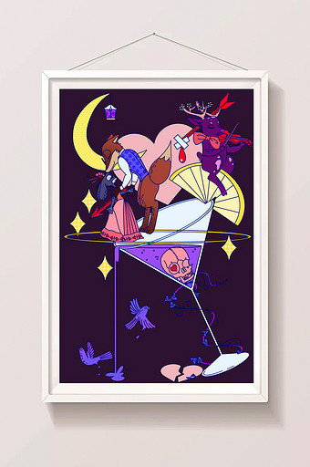 紫色时尚MODERN涂鸦卡通童话故事插画图片
